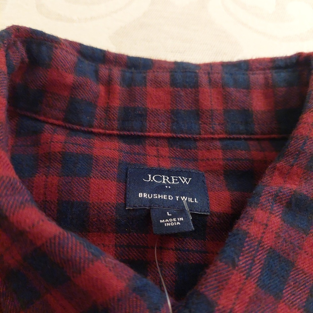 J. Crew Men's Button-Up Shirt Red/Blue Plaid Brushed Twill 100% Cotton Sz L NEW! - Picture 9 of 11